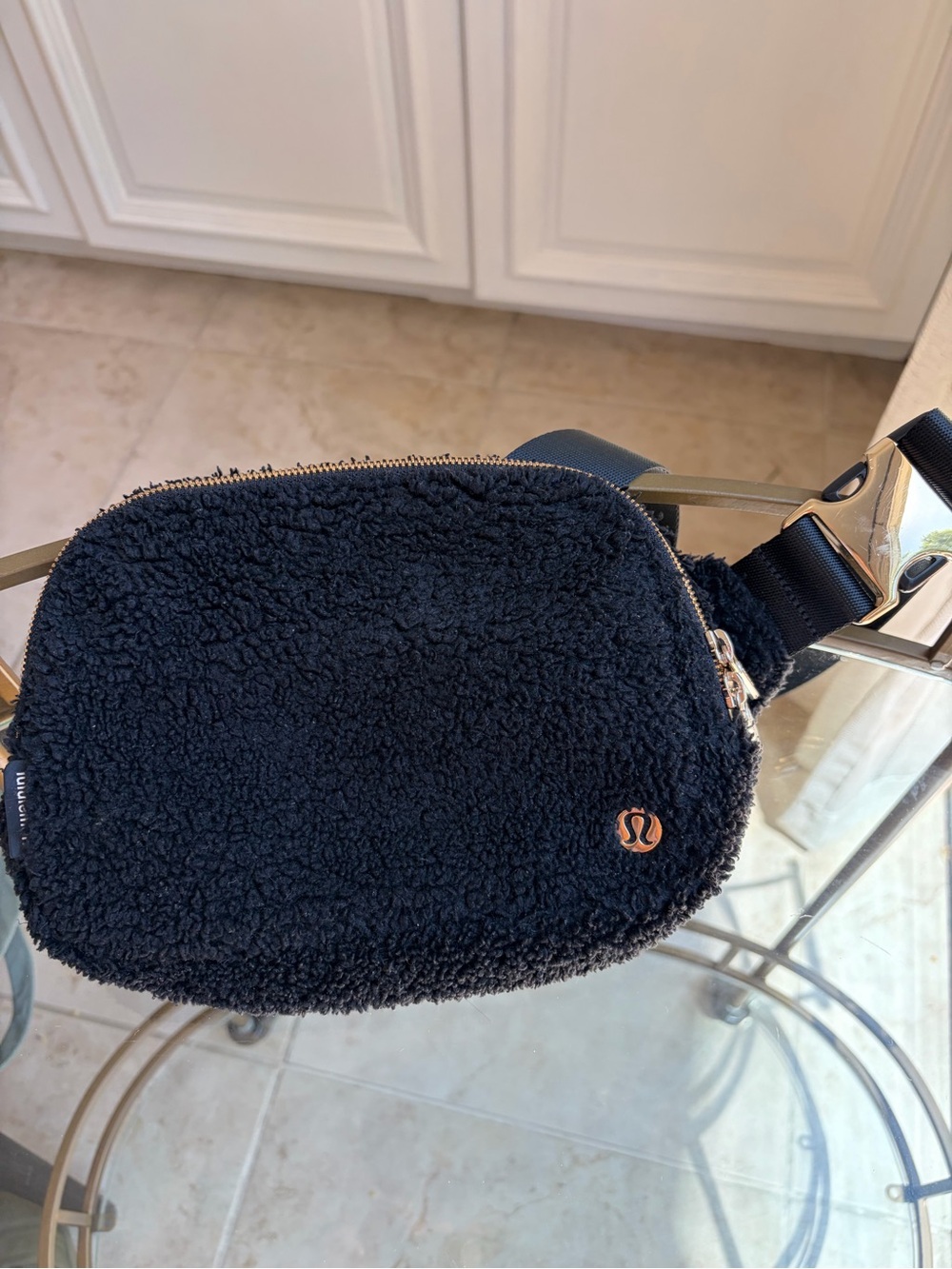 lululemon athletica Black Sherpa Crossbody Pouch with Gold Logo